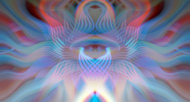 Simetrik Kaleydoskopik Desenler ve Fütürist Neon Parıltısı Tasarımlı Gökkuşağı Soyut Sanatı