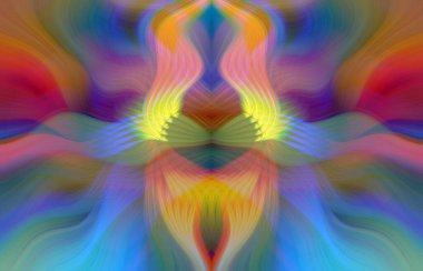 Simetrik Kaleydoskopik Desenler ve Fütürist Neon Parıltısı Tasarımlı Gökkuşağı Soyut Sanatı