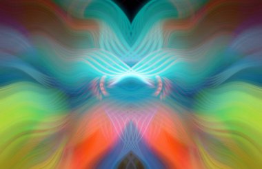 Simetrik Kaleydoskopik Desenler ve Fütürist Neon Parıltısı Tasarımlı Gökkuşağı Soyut Sanatı