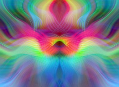 Simetrik Kaleydoskopik Desenler ve Fütürist Neon Parıltısı Tasarımlı Gökkuşağı Soyut Sanatı