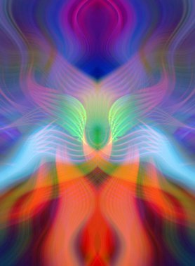 Simetrik Kaleydoskopik Desenler ve Fütürist Neon Parıltısı Tasarımlı Gökkuşağı Soyut Sanatı