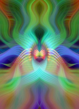 Simetrik Kaleydoskopik Desenler ve Fütürist Neon Parıltısı Tasarımlı Gökkuşağı Soyut Sanatı