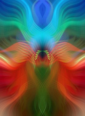 Simetrik Kaleydoskopik Desenler ve Fütürist Neon Parıltısı Tasarımlı Gökkuşağı Soyut Sanatı