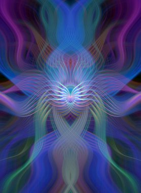 Simetrik Kaleydoskopik Desenler ve Fütürist Neon Parıltısı Tasarımlı Gökkuşağı Soyut Sanatı