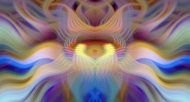 Simetrik Kaleydoskopik Desenler ve Fütürist Neon Parıltısı Tasarımlı Gökkuşağı Soyut Sanatı