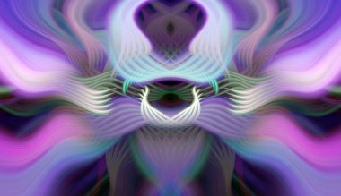 Simetrik Kaleydoskopik Desenler ve Fütürist Neon Parıltısı Tasarımlı Gökkuşağı Soyut Sanatı