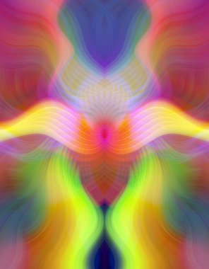 Simetrik Kaleydoskopik Desenler ve Fütürist Neon Parıltısı Tasarımlı Gökkuşağı Soyut Sanatı