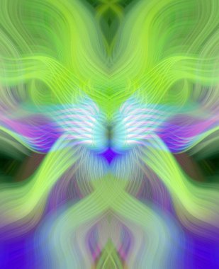 Simetrik Kaleydoskopik Desenler ve Fütürist Neon Parıltısı Tasarımlı Gökkuşağı Soyut Sanatı