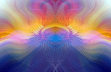 Simetrik Kaleydoskopik Desenler ve Fütürist Neon Parıltısı Tasarımlı Gökkuşağı Soyut Sanatı