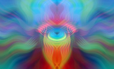 Simetrik Kaleydoskopik Desenler ve Fütürist Neon Parıltısı Tasarımlı Gökkuşağı Soyut Sanatı