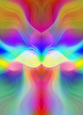 Simetrik Kaleydoskopik Desenler ve Fütürist Neon Parıltısı Tasarımlı Gökkuşağı Soyut Sanatı