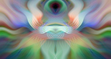 Simetrik Kaleydoskopik Desenler ve Fütürist Neon Parıltısı Tasarımlı Gökkuşağı Soyut Sanatı