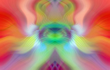 Simetrik Kaleydoskopik Desenler ve Fütürist Neon Parıltısı Tasarımlı Gökkuşağı Soyut Sanatı