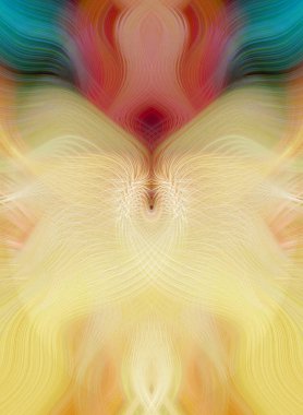 Simetrik Kaleydoskopik Desenler ve Fütürist Neon Parıltısı Tasarımlı Gökkuşağı Soyut Sanatı