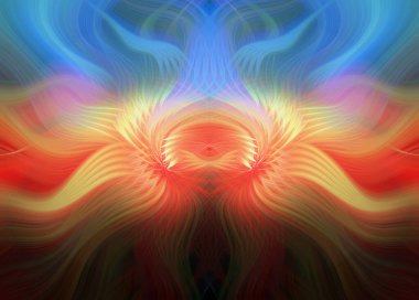 Simetrik Kaleydoskopik Desenler ve Fütürist Neon Parıltısı Tasarımlı Gökkuşağı Soyut Sanatı