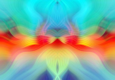 Simetrik Kaleydoskopik Desenler ve Fütürist Neon Parıltısı Tasarımlı Gökkuşağı Soyut Sanatı