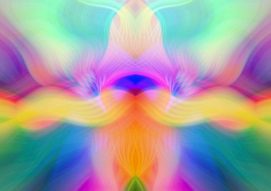 Simetrik Kaleydoskopik Desenler ve Fütürist Neon Parıltısı Tasarımlı Gökkuşağı Soyut Sanatı