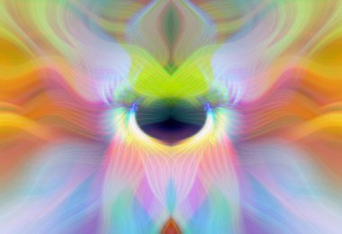 Simetrik Kaleydoskopik Desenler ve Fütürist Neon Parıltısı Tasarımlı Gökkuşağı Soyut Sanatı