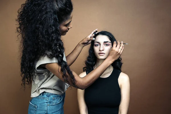 Stock Photo Young Model Having Her Makeup Done Professional Artist — Stock fotografie