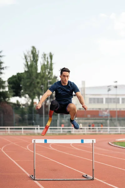 Stock Photo Young Athlete Training Leg Prosthesis Running Track Stock Picture