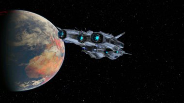 Bir uzay gemisinin ve Dünya 'nın 3 boyutlu canlandırması
