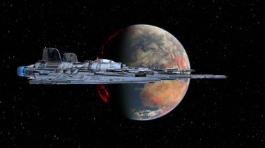 Bir uzay gemisinin ve Dünya 'nın 3 boyutlu canlandırması