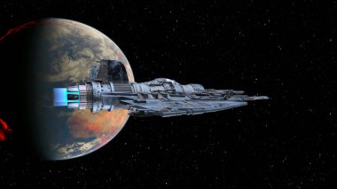 Bir uzay gemisinin ve Dünya 'nın 3 boyutlu canlandırması