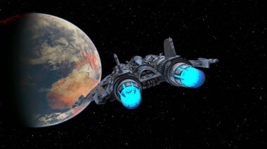 Bir uzay gemisinin ve Dünya 'nın 3 boyutlu canlandırması