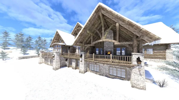 滑雪场的3D渲染 — 图库照片