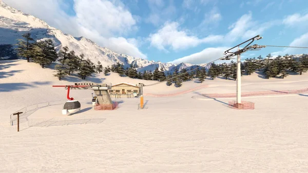 滑雪场的3D渲染 — 图库照片