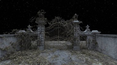 3D rendering of the dilapidated cemetery