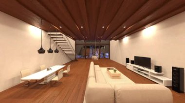 Oturma odasının gece görüşlü 3D görüntüsü