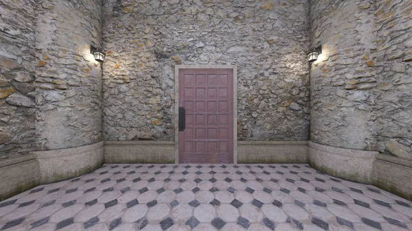Rendering Des Steinmauer Korridors — Stockfoto