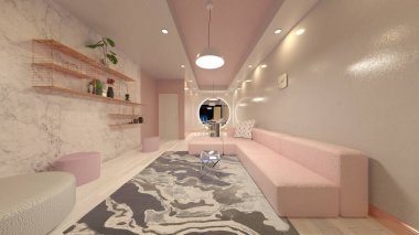 Oturma odasının gece görüşlü 3D görüntüsü