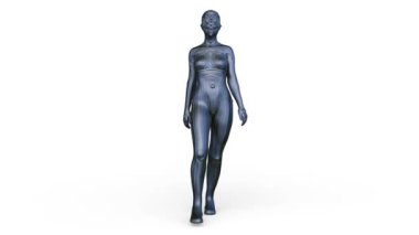 Yürüyen bir kadın sayborgun 3 boyutlu tasviri