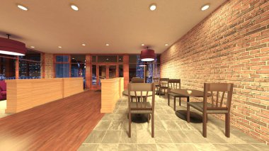 Restoranın gece görüşlü 3D görüntüsü