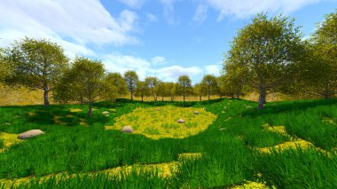 Dağlar arasındaki yeşil alanın 3 boyutlu görüntülenmesi