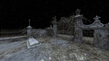 3D rendering of the dilapidated cemetery