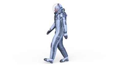 Yürüyen bir erkek astronotun 3 boyutlu canlandırması