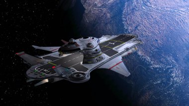 Bir uzay gemisinin ve Dünya 'nın 3 boyutlu canlandırması