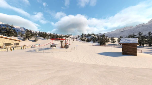 スキー場の3Dレンダリング — ストック写真