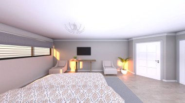 Yatak odasının 3D rendering