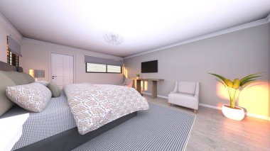 Yatak odasının 3D rendering