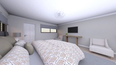 Yatak odasının 3D rendering