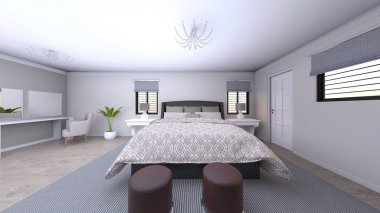 Yatak odasının 3D rendering