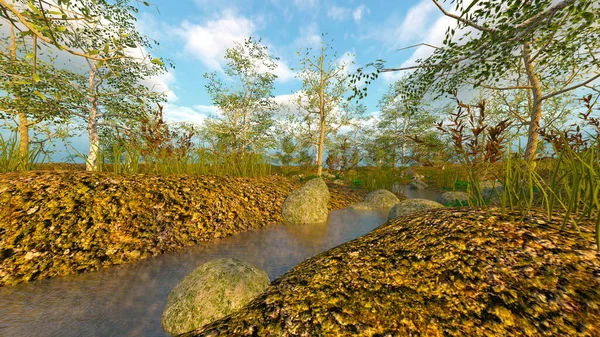 Rendering Forest Stream Running — Fotografia de Stock