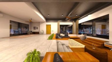 Oturma odasının gece görüşlü 3D görüntüsü