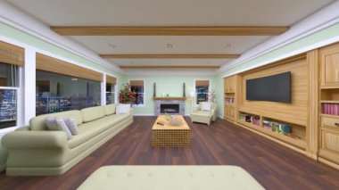 Oturma odasının gece görüşlü 3D görüntüsü