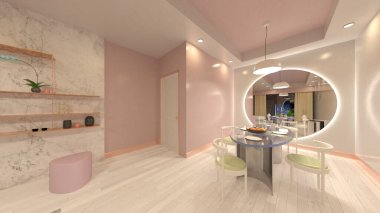 Oturma odasının gece görüşlü 3D görüntüsü