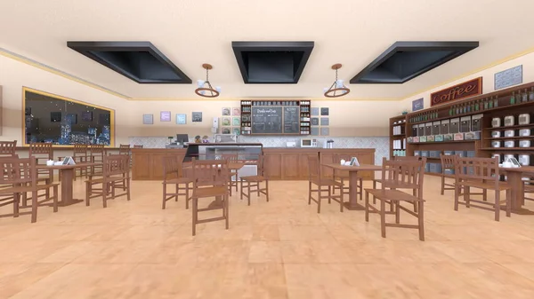 带夜景的餐厅3D渲染 — 图库照片